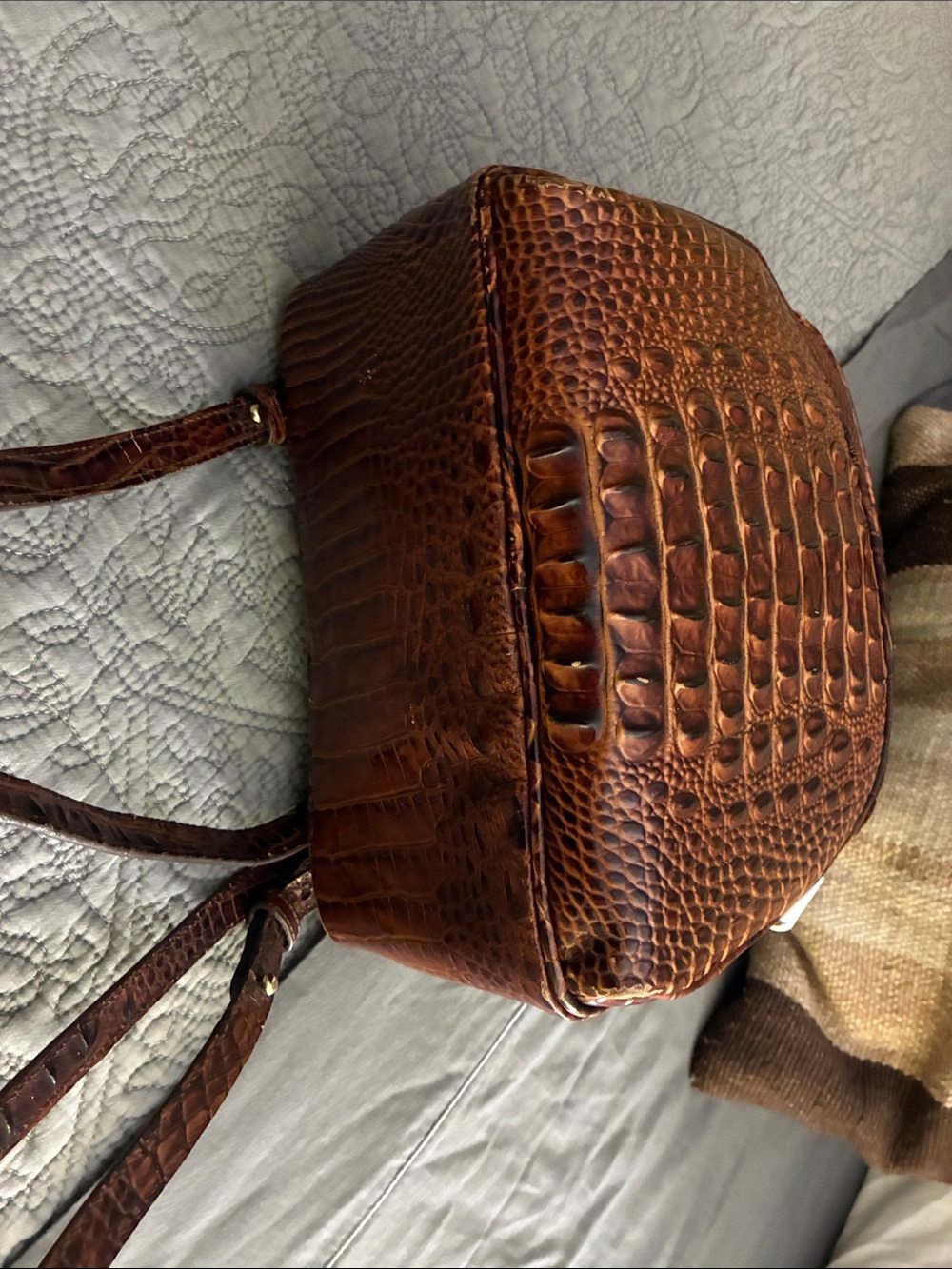 Brahmin Brown Croc-Embossed Leather Backpack - Picture 6 of 6